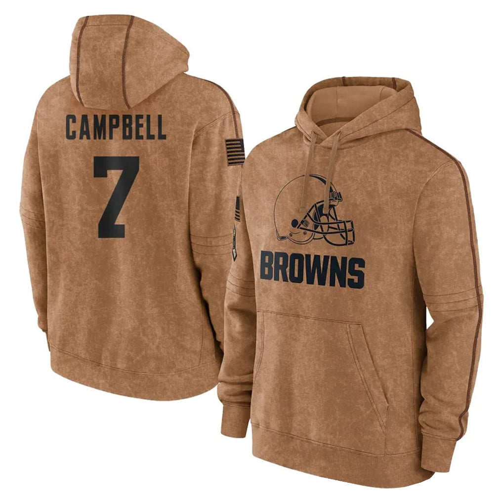 C.Browns #7 Tyson Campbell Player Brown Salute to Service Hoodies Limited Game STECN Stitched Jerseys