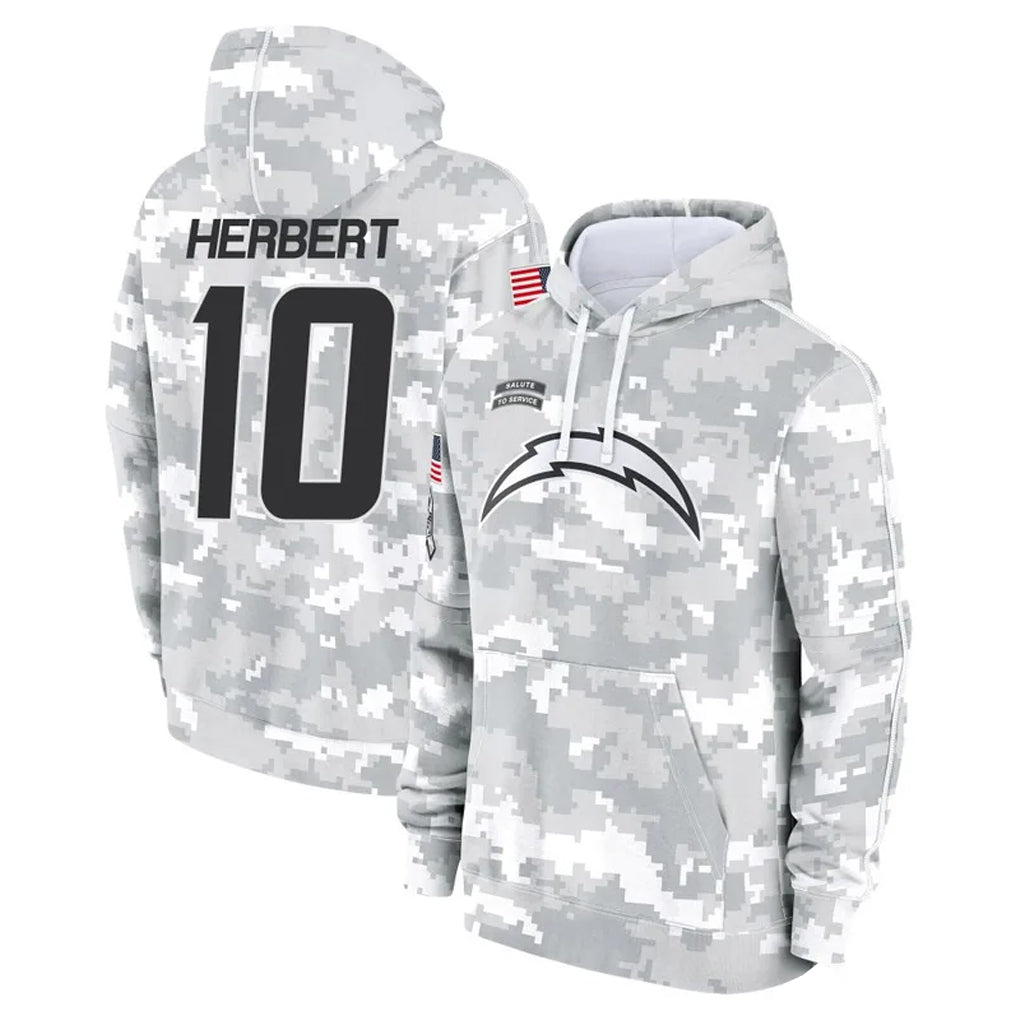 LA.Chargers #10 Justin Herbert Player Arctic Camo Salute to Service Hoodies Limited Game STECN Stitched Jerseys