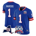 NY.Giants #1 Malik Nabers Player Royal 100th Season & State Patch Vapor Limited Home Game STECN Stitched Jerseys