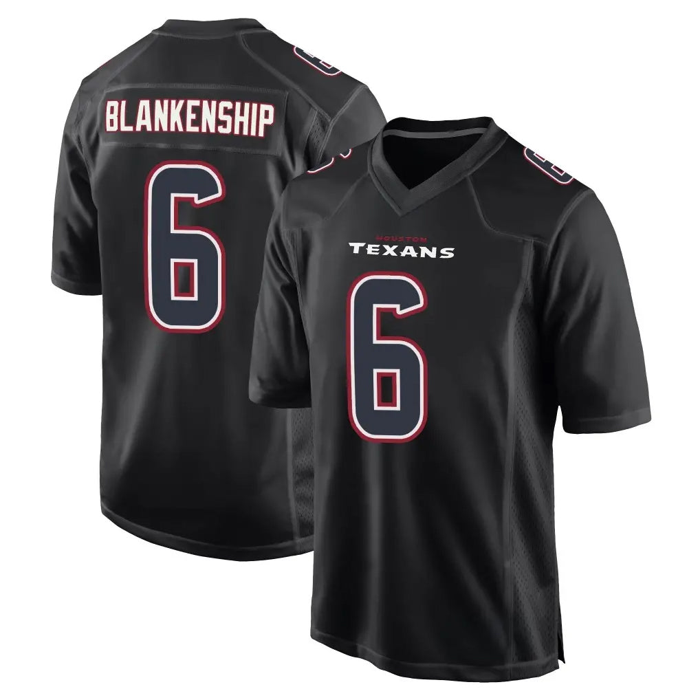 H.Texans #6 Reed Blankenship Player Black Fashion Home Game STECN Stitched Jerseys