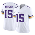 M.Vikings #15 Dallas Turner Player White Limited Vapor F.U.S.E. Home Game STECN Stitched Jerseys