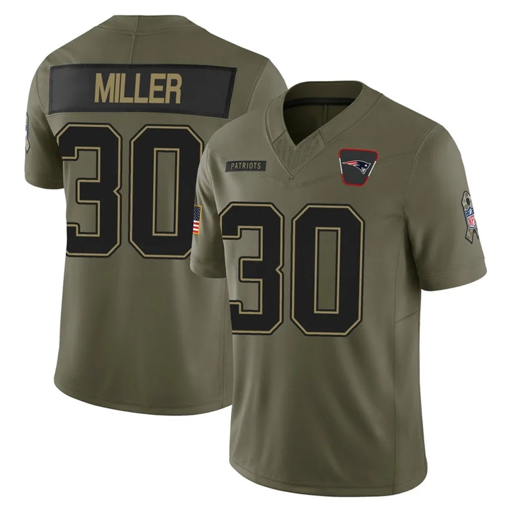 NE.Patriots #30 Jam Miller Player Olive 2025 Salute To Service Limited STECN Stitched Jerseys