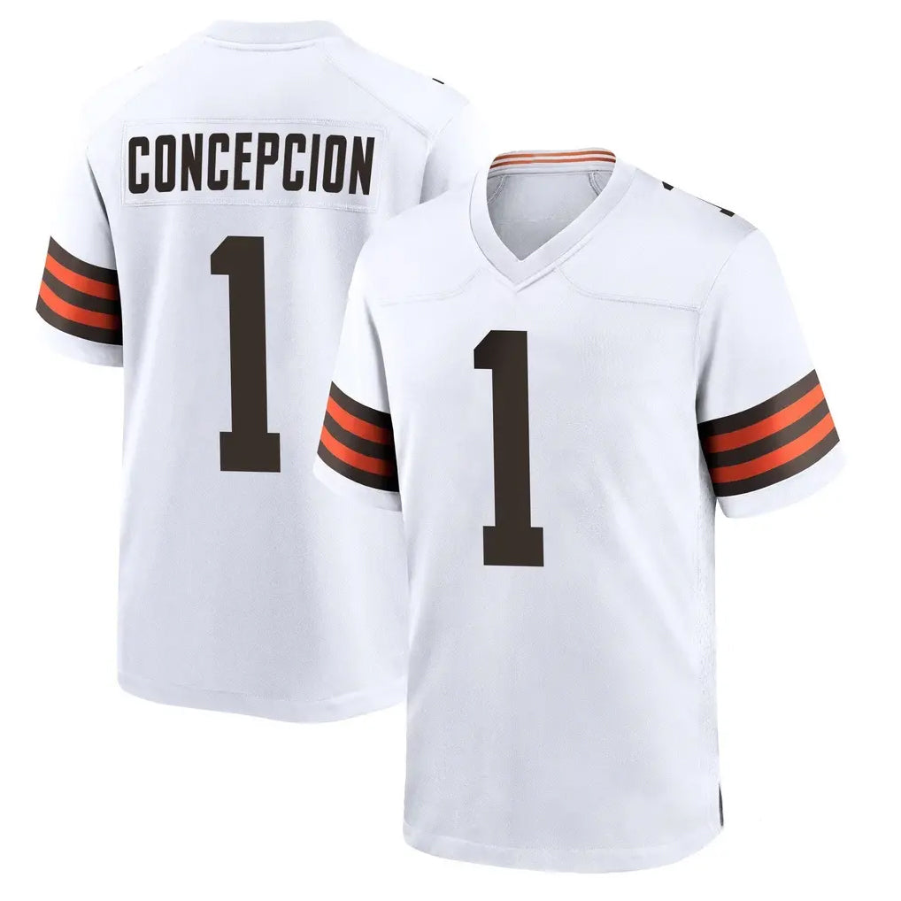 C.Browns #1 KC Concepcion Player White Home Game STECN Stitched Jerseys