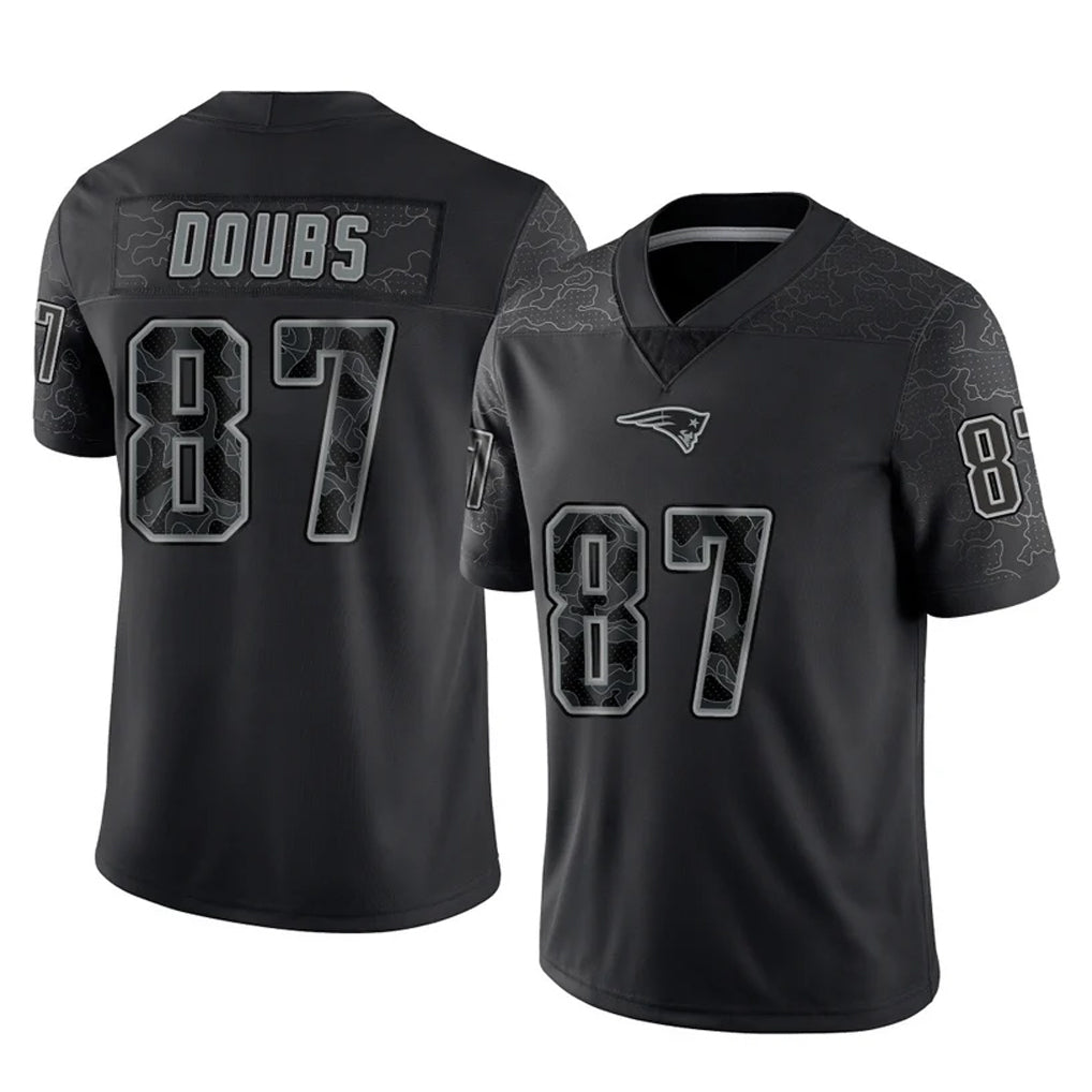 NE.Patriots #87 Romeo Doubs Player Black Reflective LImited Home Game STECN Stitched Jerseys
