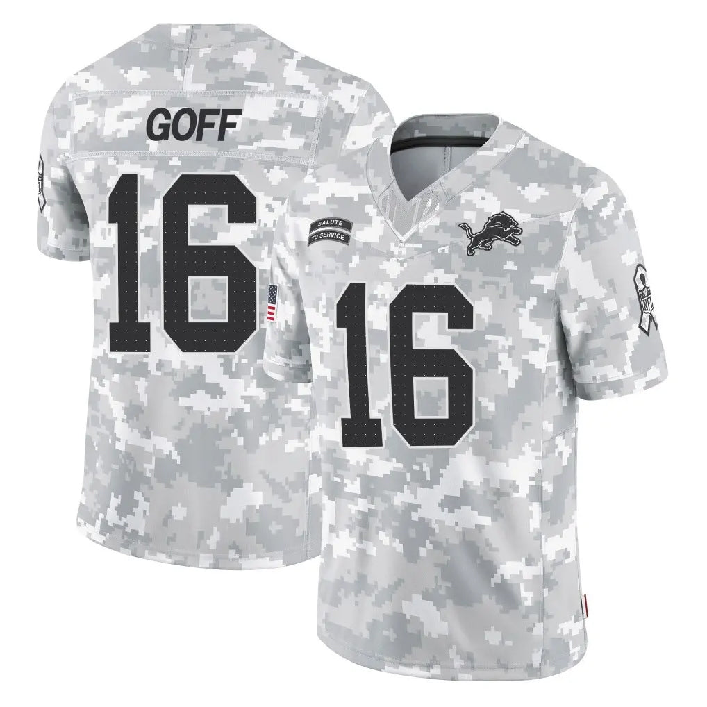 D.Lions #16 Jared Goff Player Arctic Camo Salute To Service Limited STECN Stitched Jerseys