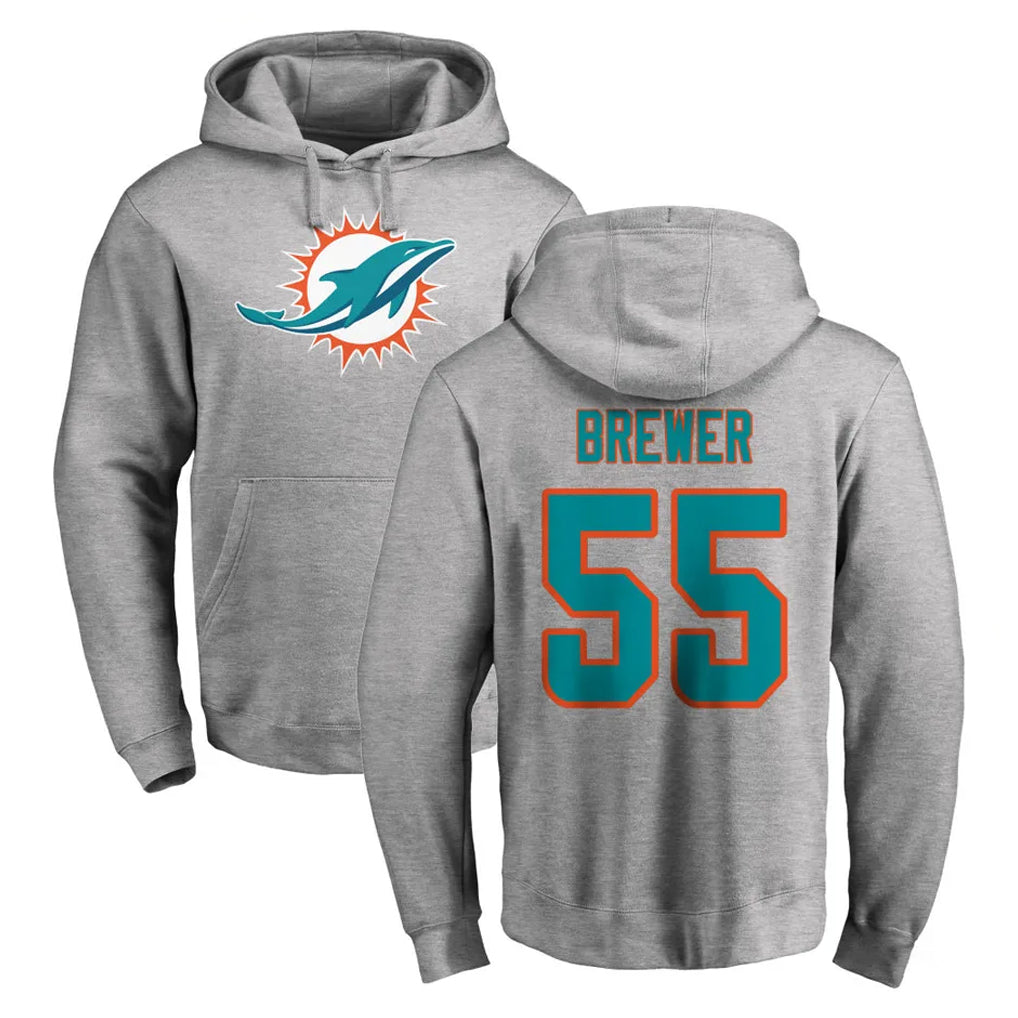 M.Dolphins #55 Aaron Brewer Player Gray LOGO Pullover Hoodies Limited STECN Stitched Jerseys