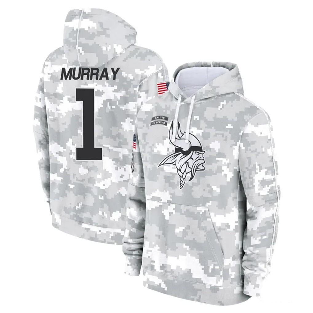M.Vikings #1 Kyler Murray Player Arctic Camo Salute to Service Pullover Hoodies Limited Game STECN Stitched Jerseys
