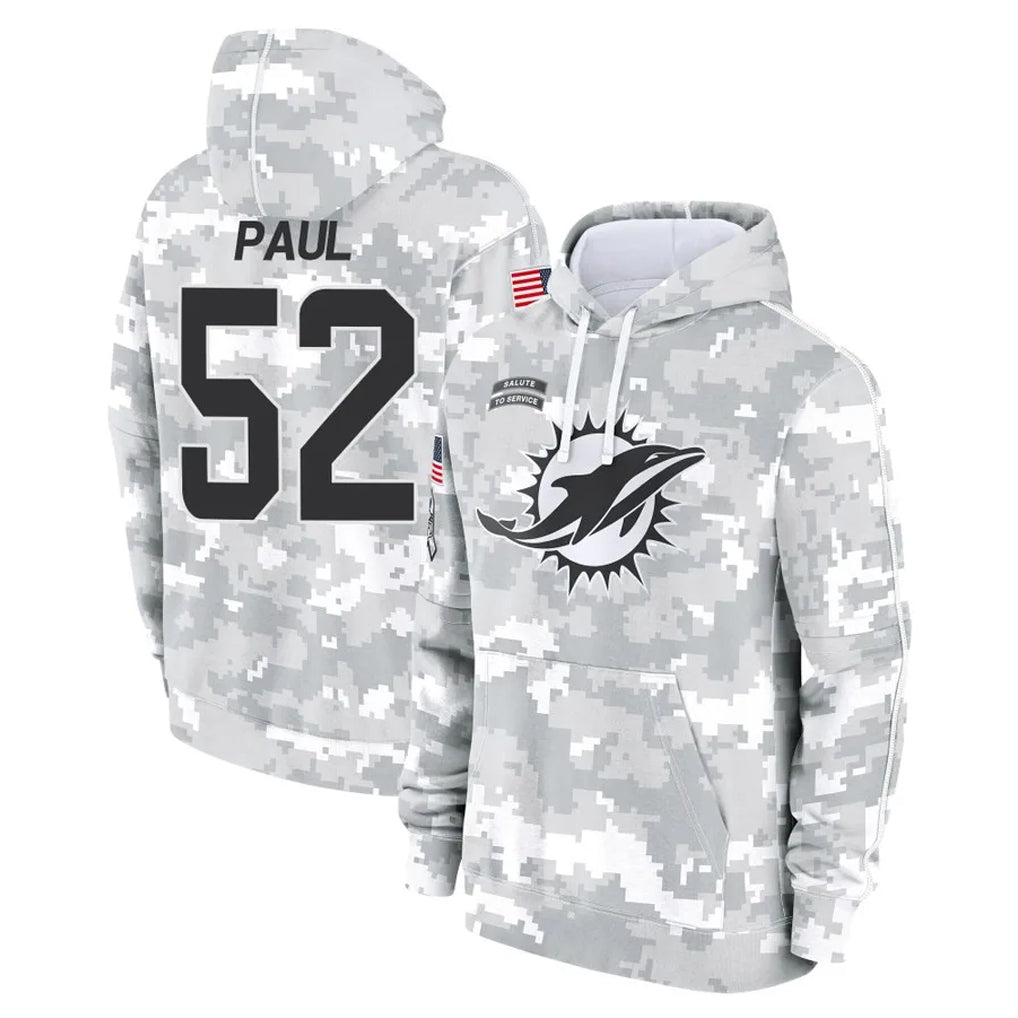 M.Dolphins #52 Patrick Paul Player Arctic Camo Salute to Service Hoodies Limited Game STECN Stitched Jerseys