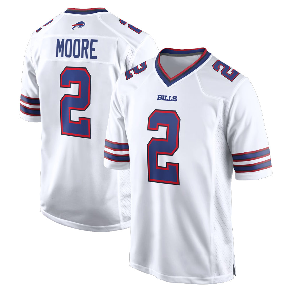 B.Bills #2 DJ Moore Player White Home Game STECN Stitched Jerseys