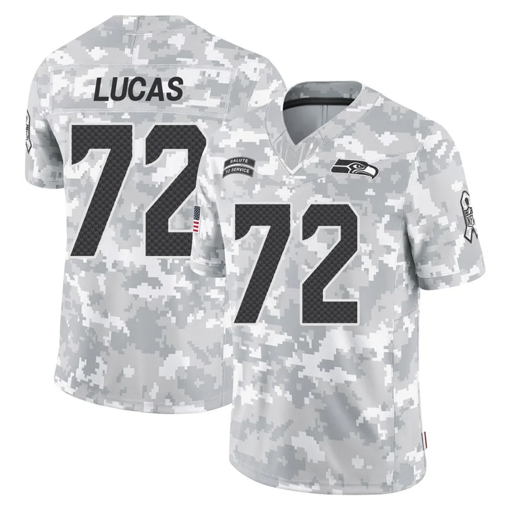 S.Seahawks #72 Abraham Lucas Player Arctic Camo Limited Salute To Service Home Game STECN Stitched Jerseys