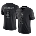 M.Vikings #9 J.J. McCarthy Player Black Reflective LImited Home Game STECN Stitched Jerseys