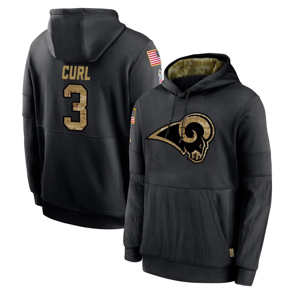 LA.Rams #3 Kam Curl Player Black Salute to Service Hoodies Limited Game STECN Stitched Jerseys