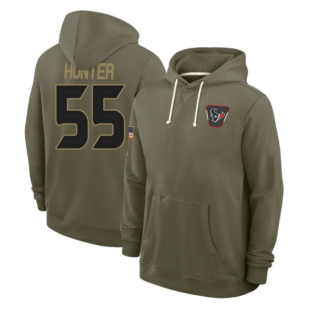 H.Texans #55 Danielle Hunter Player Olive Salute to Service Pullover Hoodies Limited STECN Stitched Jerseys