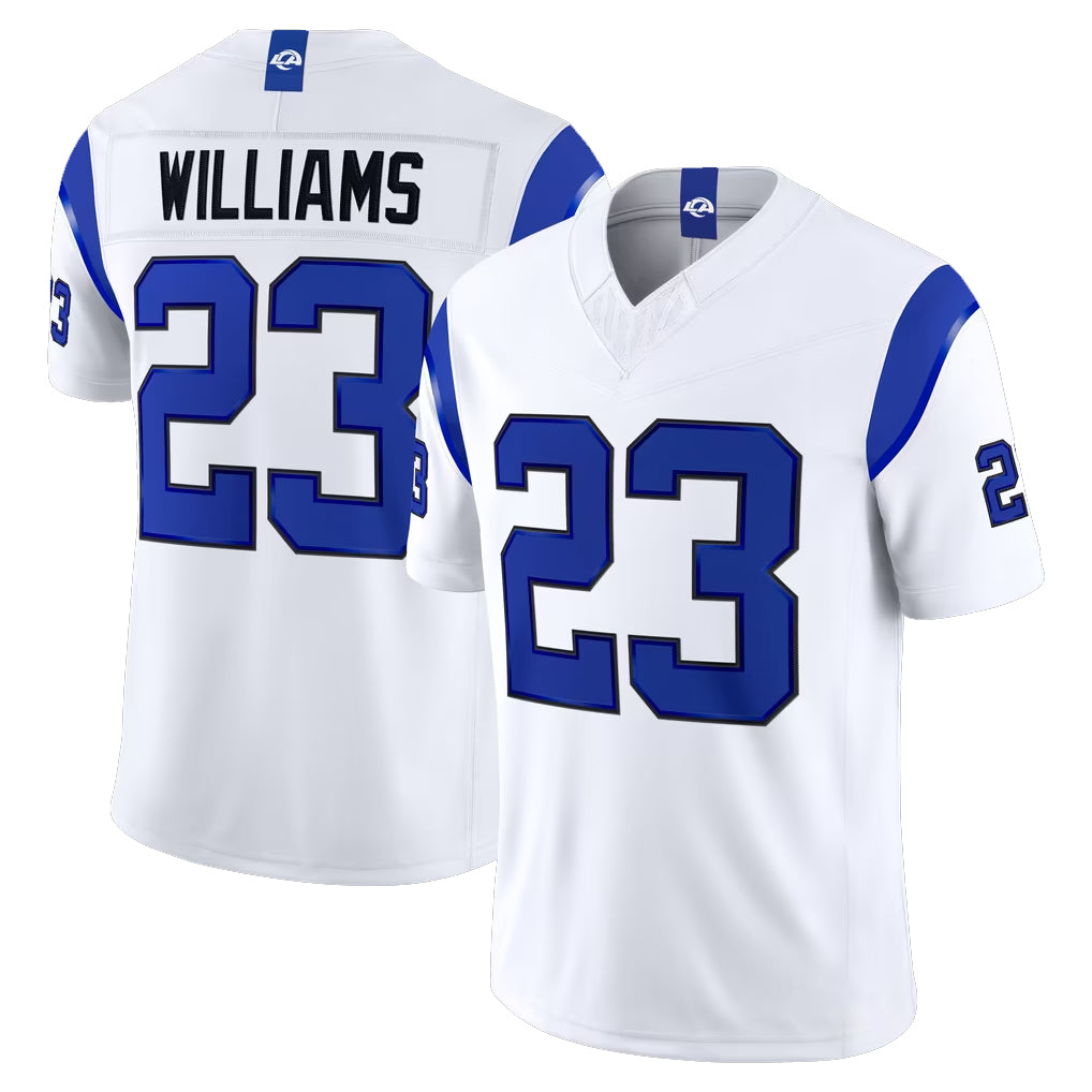 LA.Rams #23 Kyren Williams Player Fearsome White Limited Vapor F.U.S.E. Home Game STECN Stitched Jerseys