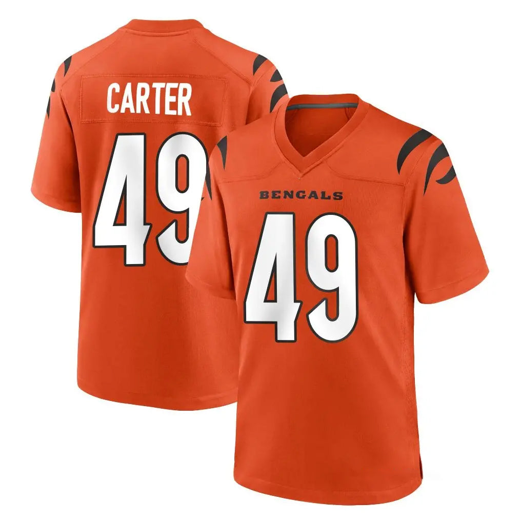 C.Bengals #49 Barrett Carter Player Orange Home Game STECN Stitched Jerseys