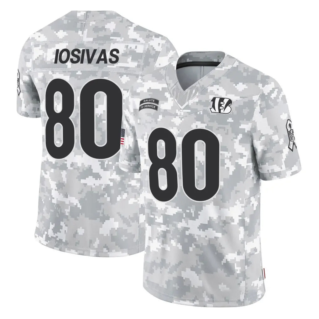 C.Bengals #80 Andrei Iosivas Player Arctic Camo Salute to Service Limited STECN Stitched Jerseys
