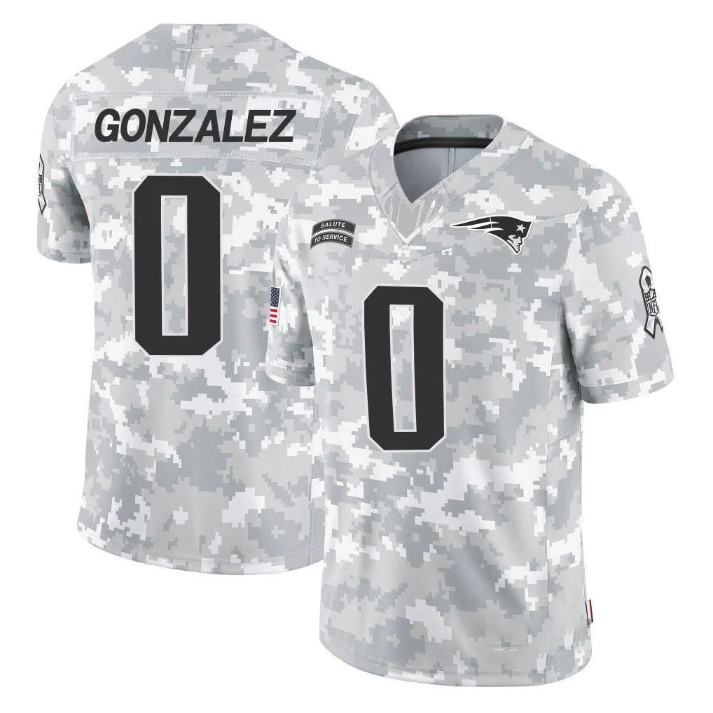 NE.Patriots #0 Christian Gonzalez Player Arctic Camo Salute To Service Limited Game STECN Stitched Jerseys