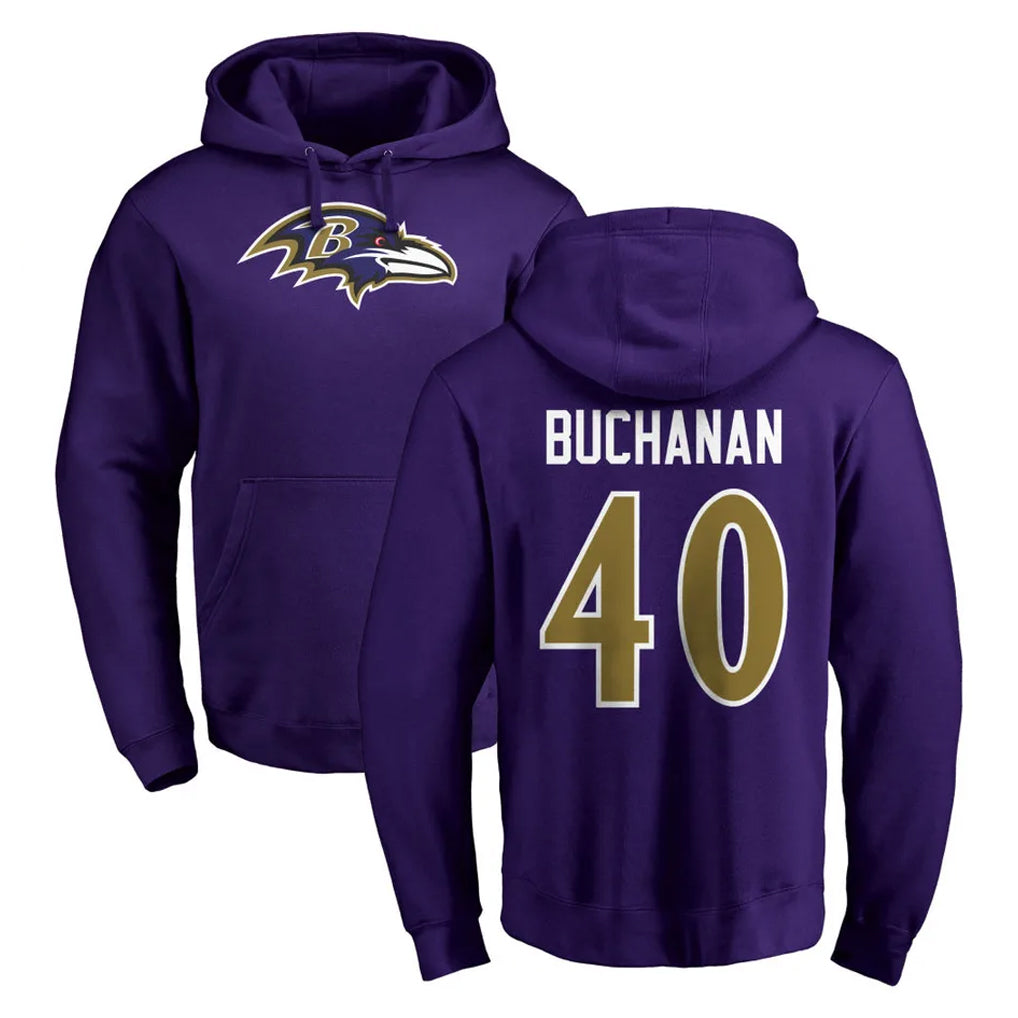 B.Ravens #40 Teddye Buchanan Player Purple Salute to Service Pullover Hoodie STECN Stitched Jerseys