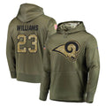 LA.Rams #23 Kyren Williams Player Olive Salute to Service Pullover Hoodies Home Game STECN Stitched Jerseys