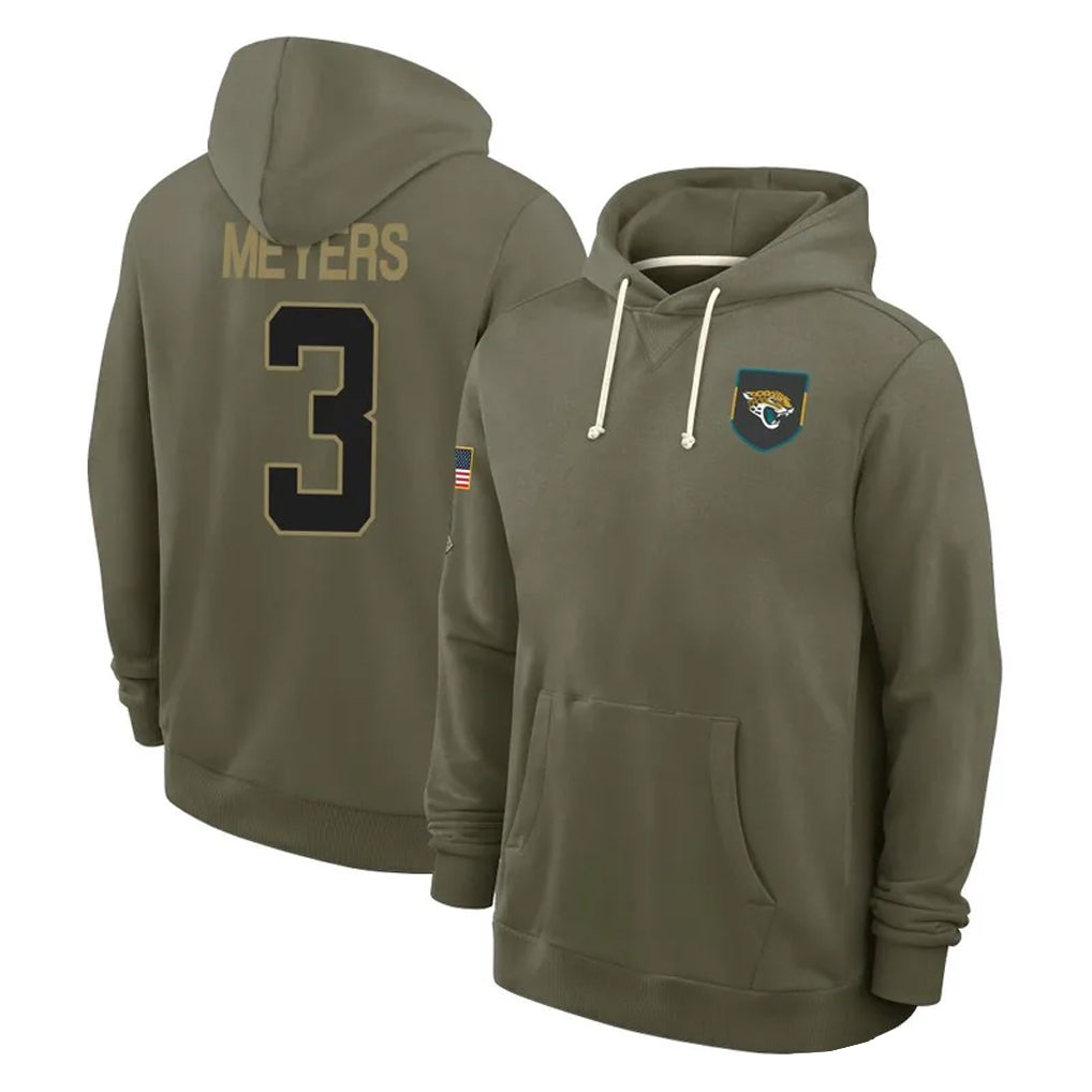 J.Jaguars #3 Jakobi Meyers Player Olive Salute to Service Pullover Hoodies Limited STECN Stitched Jerseys
