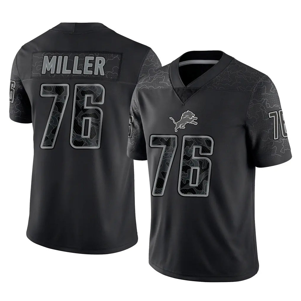 D.Lions #76 Blake Miller Player Black Reflective Limited Home Game STECN Stitched Jerseys