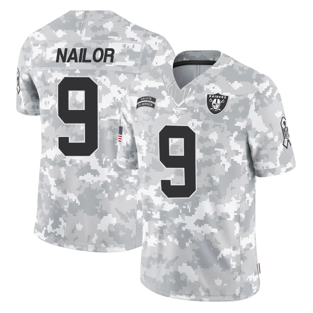 LV.Raiders #9 Jalen Nailor Player Arctic Camo Salute To Service Limited Game STECN Stitched Jerseys