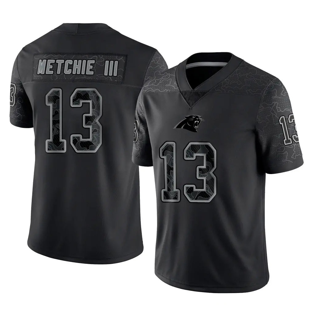 C.Panthers #13 John Metchie III Player Black Limited Reflective Game STECN Stitched Jerseys