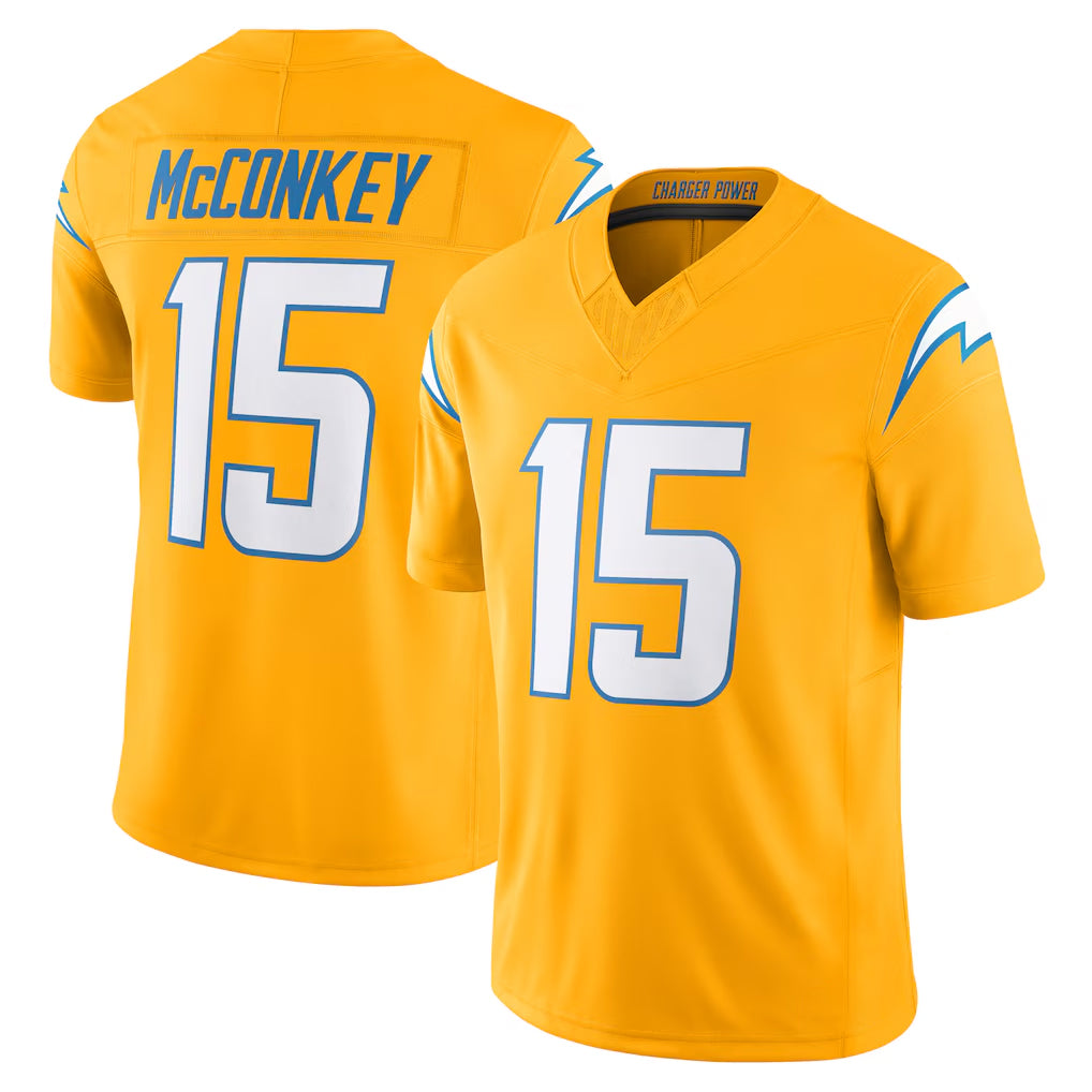 LA.Chargers #15 Ladd McConkey Player Gold Limited Vapor F.U.S.E. Home Game STECN Stitched Jerseys