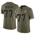 LA.Rams #77 Alaric Jackson Player Olive Salute To Service Limited STECN Stitched Jerseys