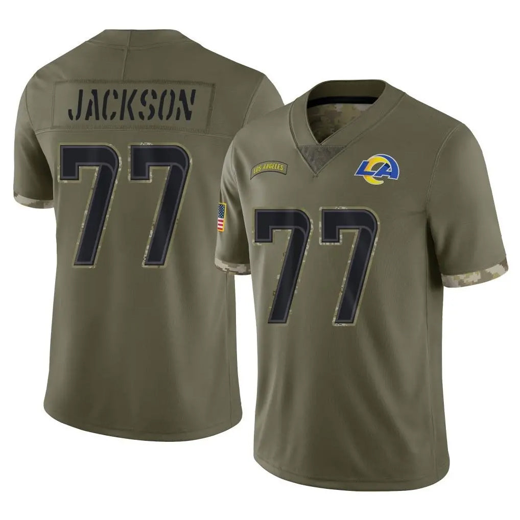 LA.Rams #77 Alaric Jackson Player Olive Salute To Service Limited STECN Stitched Jerseys