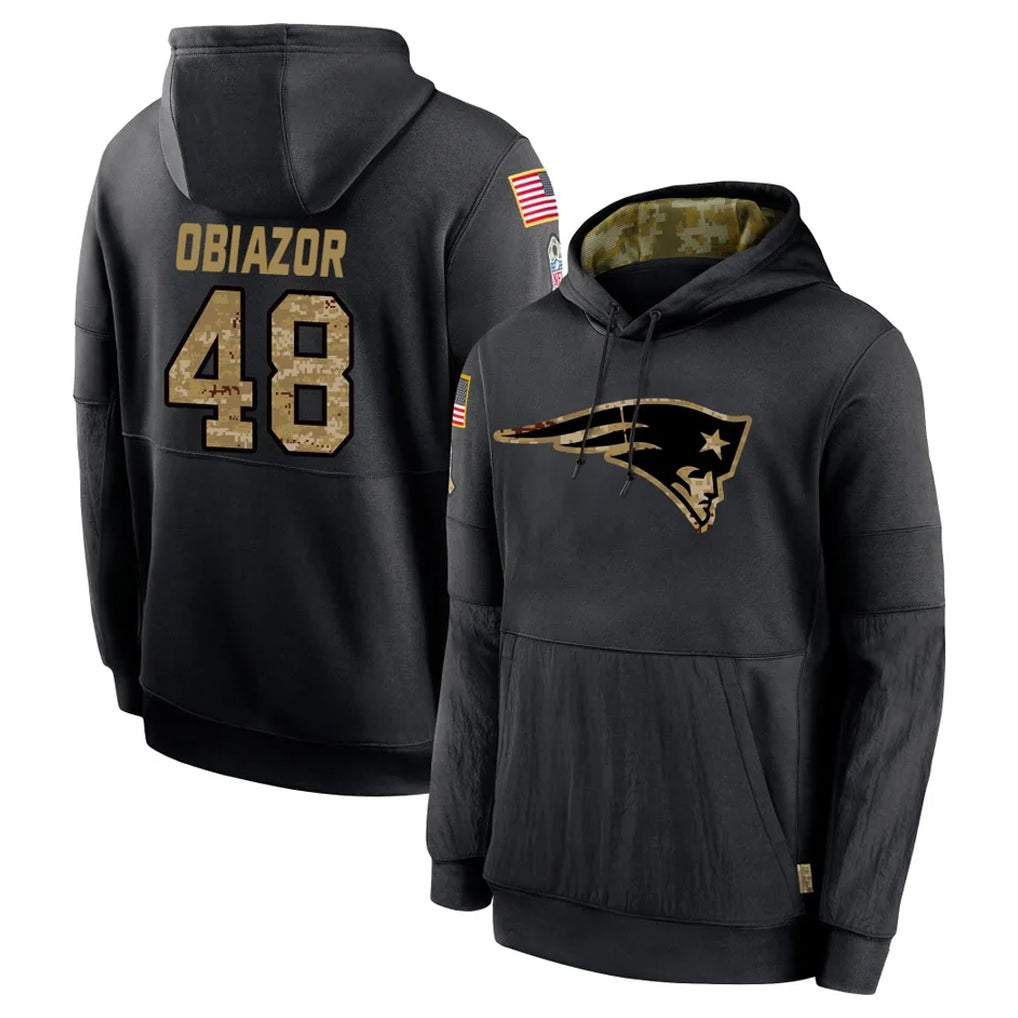 NE.Patriots #48 Namdi Obiazor Player Black Salute to Service Hoodies Limited Game STECN Stitched Jerseys