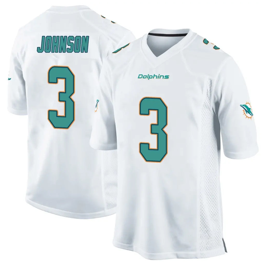 M.Dolphins #3 Chris Johnson Player White Home Game STECN Stitched Jerseys