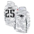 NE.Patriots #25 Marcus Jones Player Arctic Camo Salute to Service Pullover Hoodies Limited Game STECN Stitched Jerseys