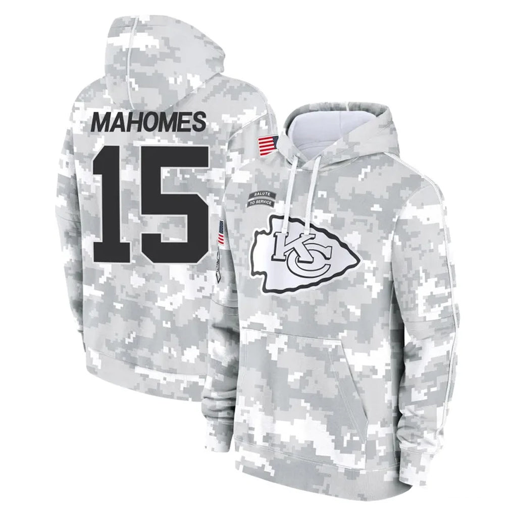 KC.Chiefs #15 Patrick Mahomes Player Arctic Camo Salute to Service Hoodies Limited Game STECN Stitched Jerseys