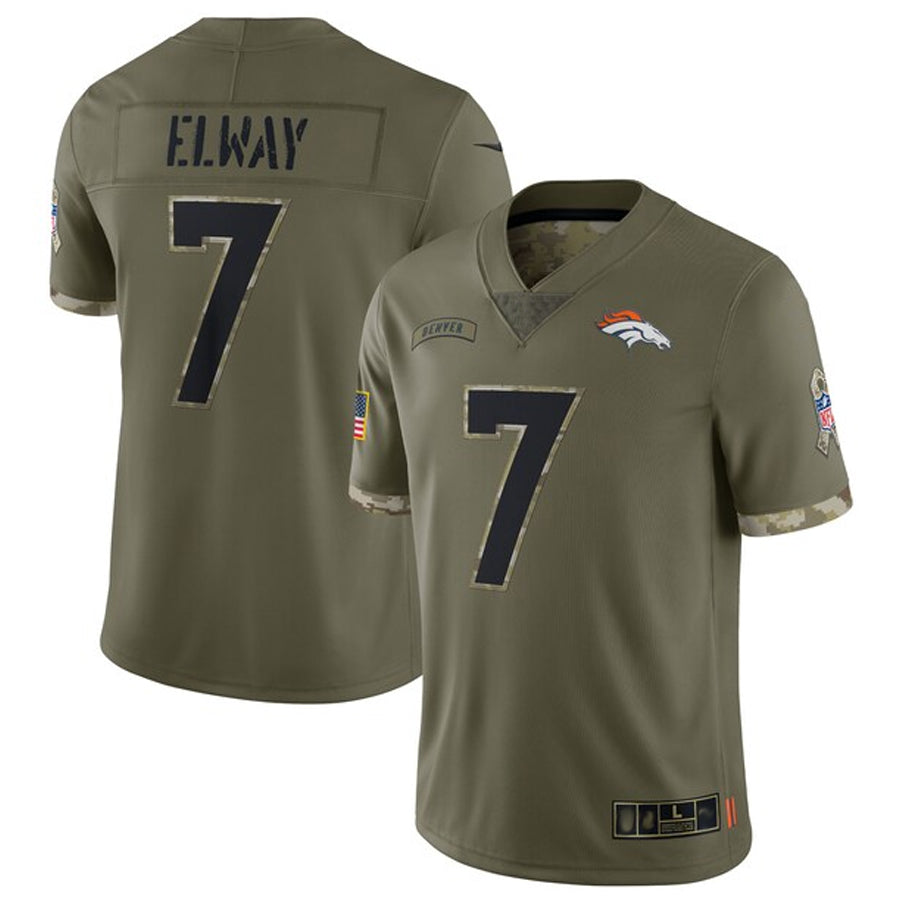 D.Broncos #7 John Elway Player Limited Salute To Service Olive STECN Stitched Jerseys