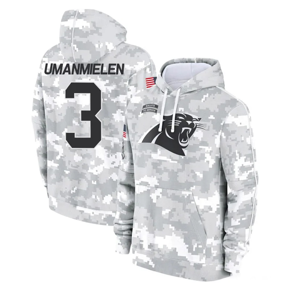 C.Panthers #3 Princely Umanmielen Player Arctic Camo Salute to Service Pullover Hoodies Limited Game STECN Stitched Jerseys
