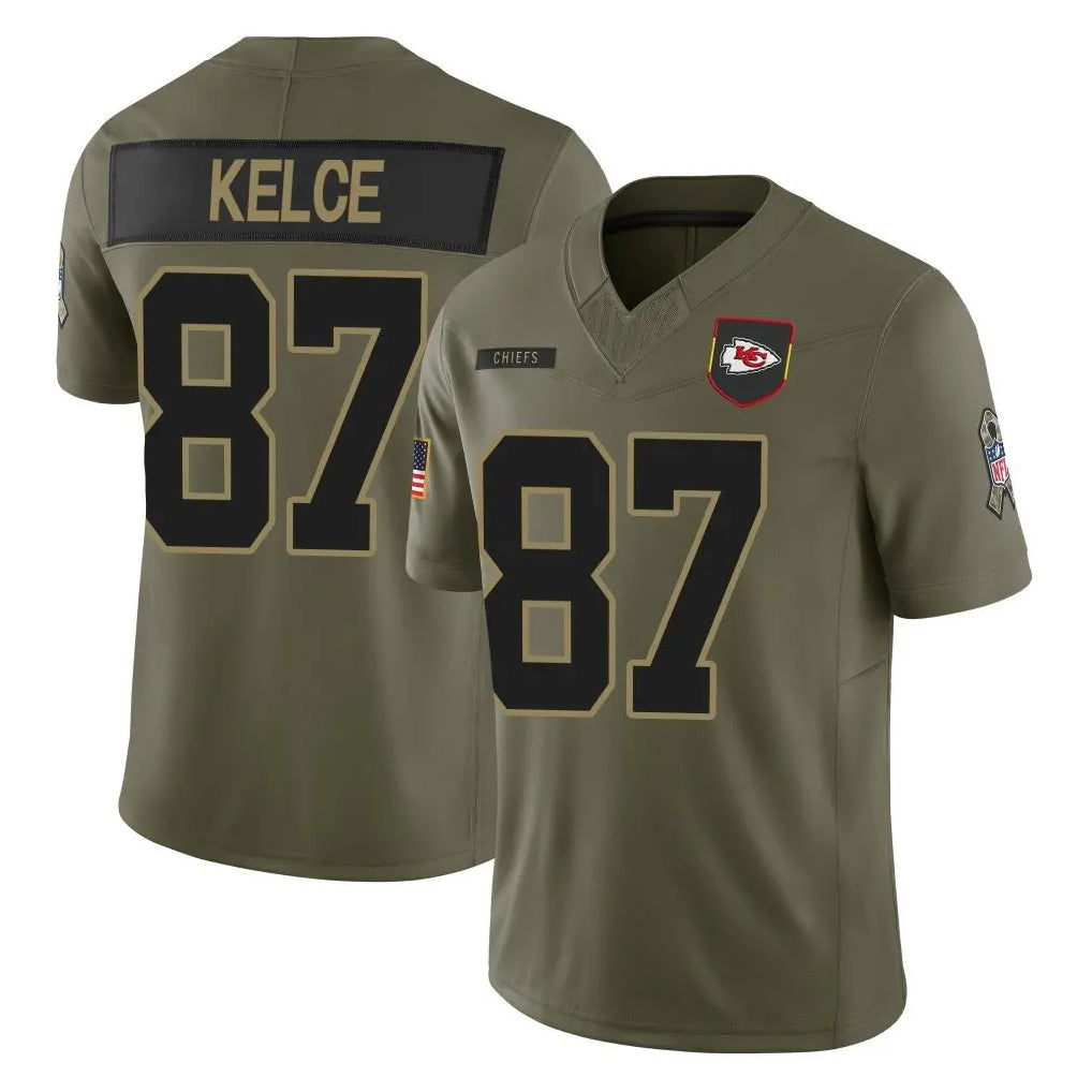 KC.Chiefs #87 Travis Kelce Player Olive 2025 Salute To Service Limited Game STECN Stitched Jerseys