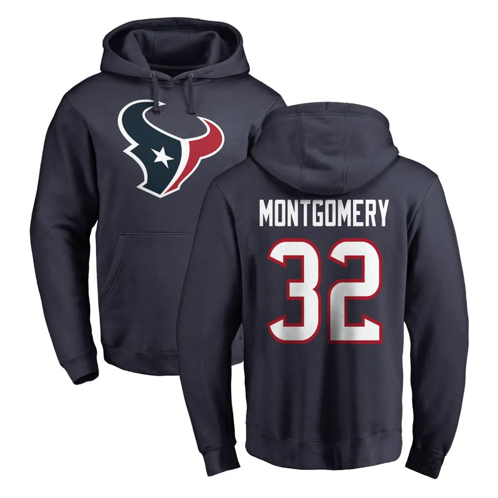 H.Texans #32 David Montgomery Player Navy Pro Line Pullover Hoodie Limited Game STECN Stitched Jerseys