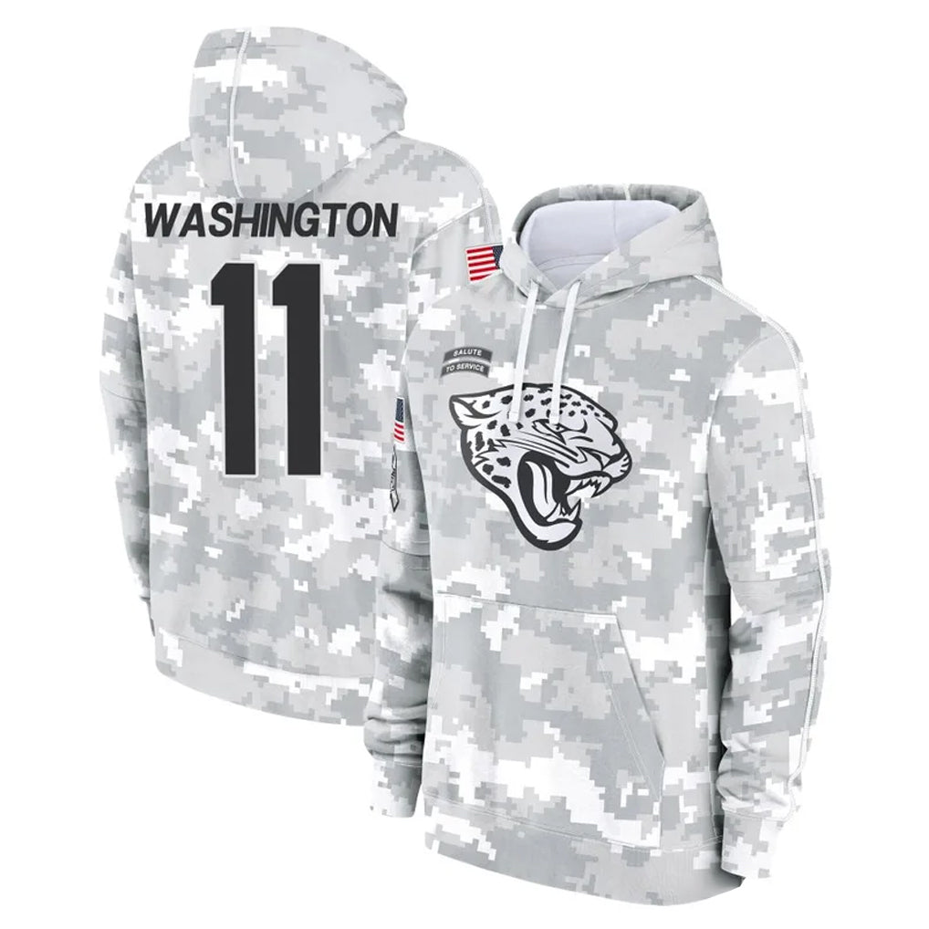 J.Jaguars #11 Parker Washington Player Arctic Camo Salute to Service Hoodies Limited Game STECN Stitched Jerseys