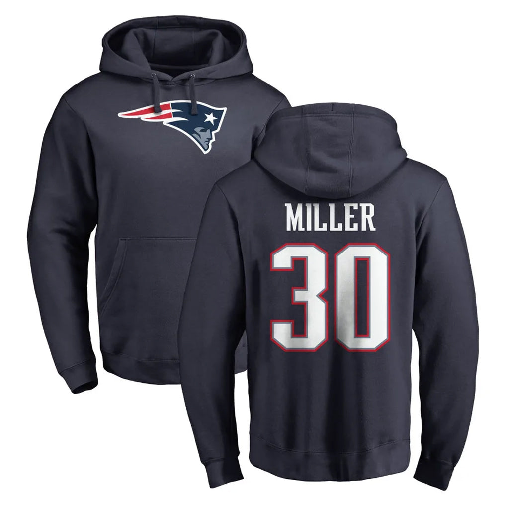 NE.Patriots #30 Jam Miller Player Navy LOGO Pullover Hoodies Home Game STECN Stitched Jerseys