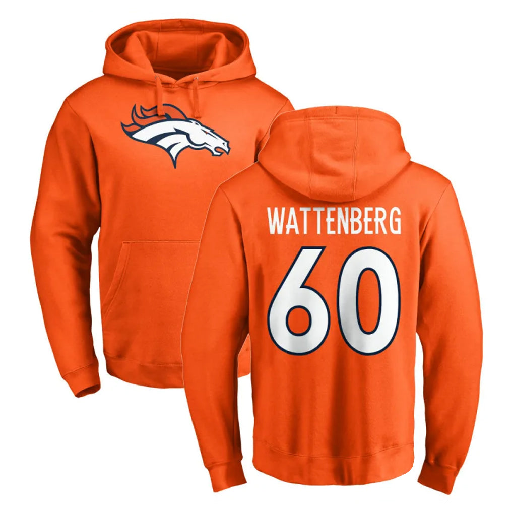 D.Broncos #60 Luke Wattenberg Player Orange Pullover Hoodie Limited STECN Stitched Jerseys