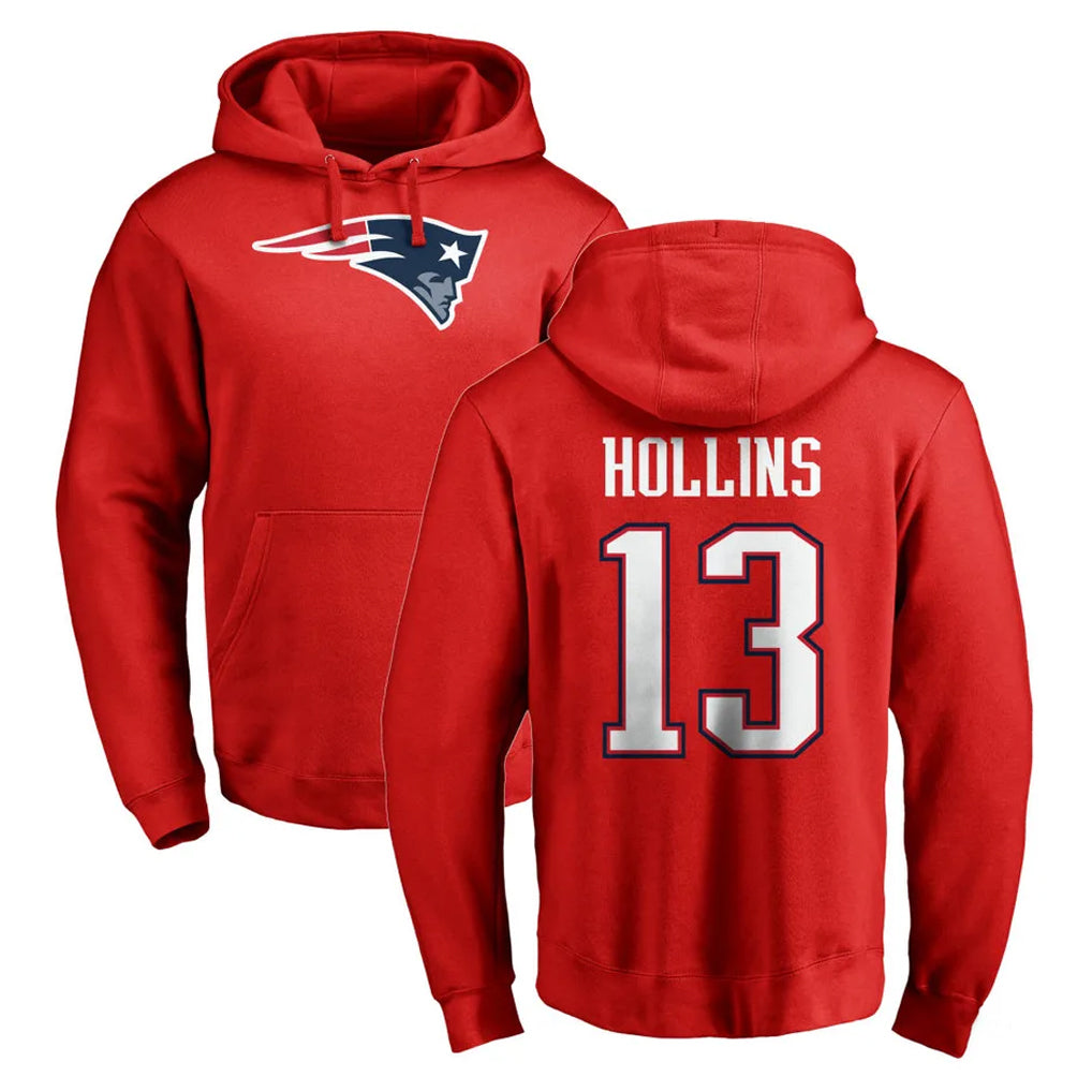 NE.Patriots #13 Mack Hollins Player Red LOGO Pullover Hoodies Home Game STECN Stitched Jerseys