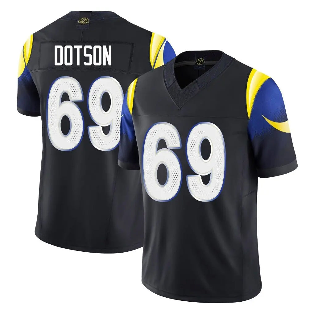 LA.Rams #69 Kevin Dotson Player Black Midnight Rivalries Collection Limited Home Game STECN Stitched Jerseys