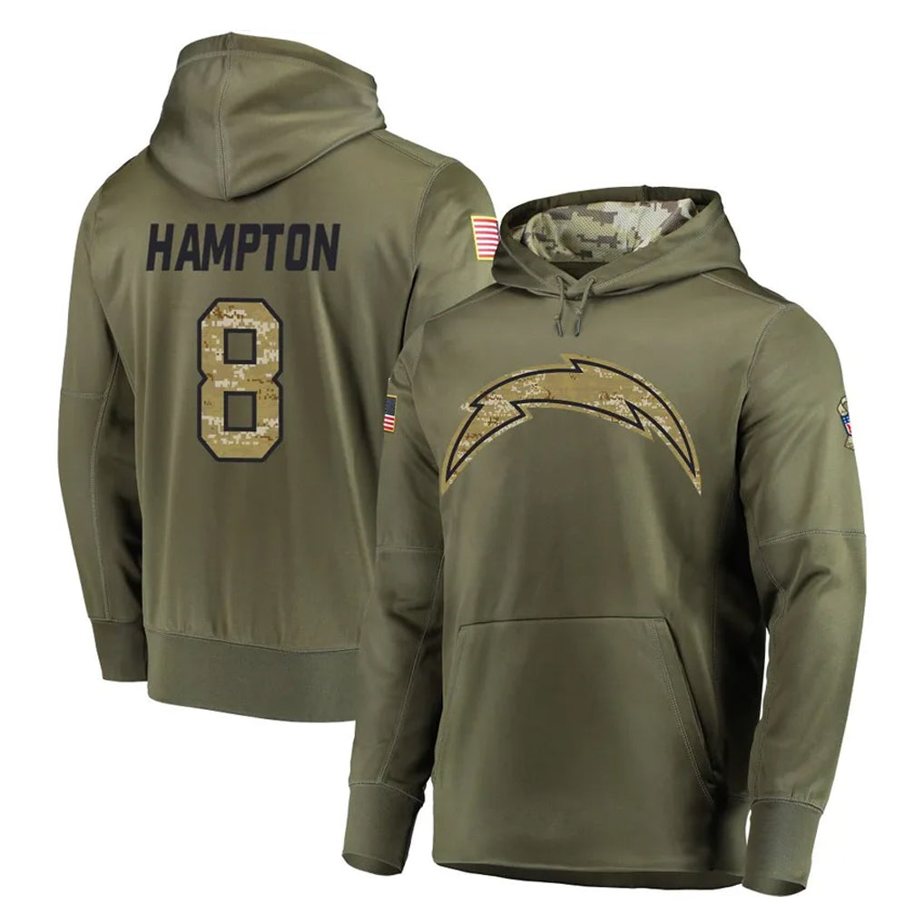 LA.Chargers #8 Omarion Hampton Player Olive Salute to Service Pullover Hoodies Home Game STECN Stitched Jerseys