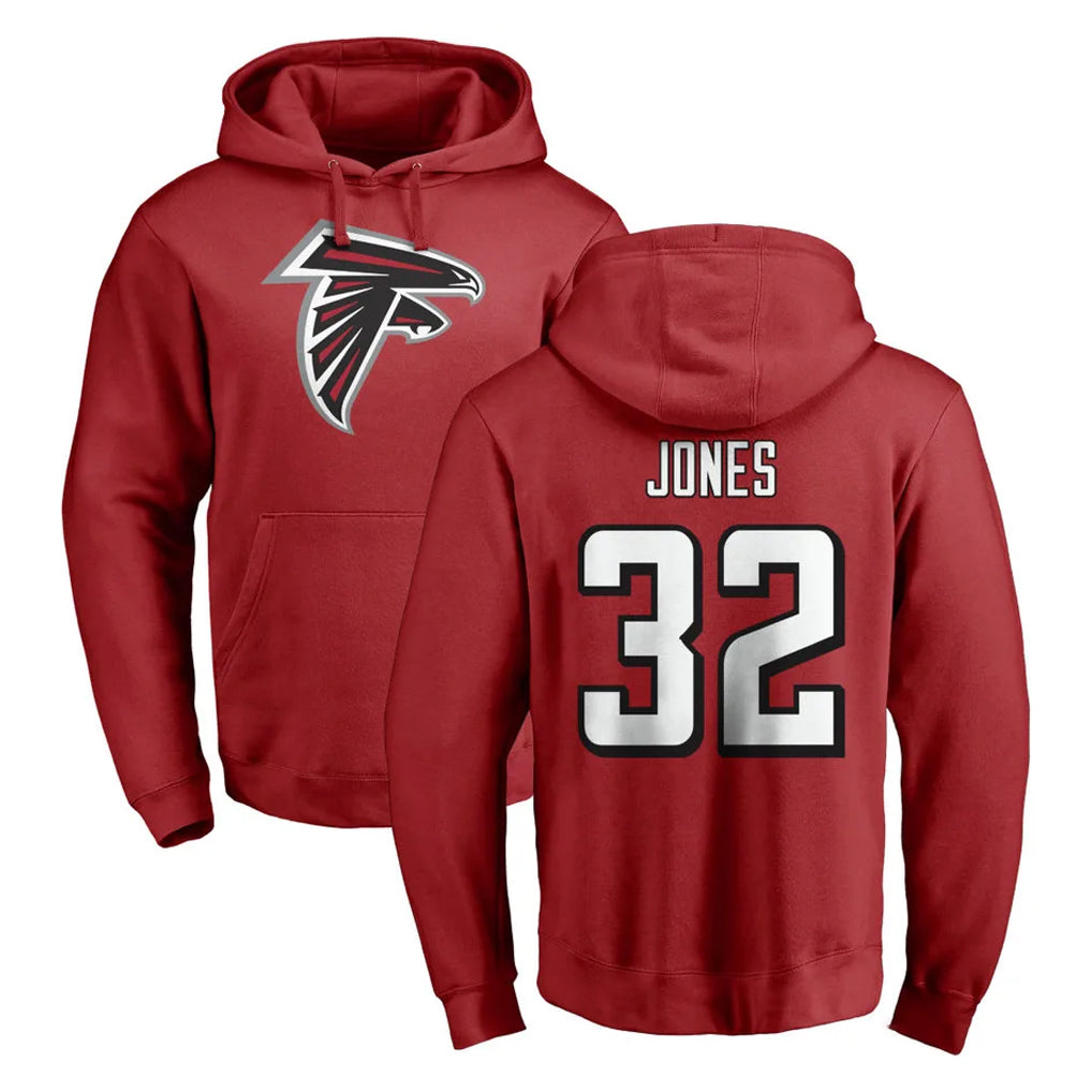 A.Falcons #32 Cash Jones Player Red Pullover Hoodies Home Game STECN Stitched Jerseys