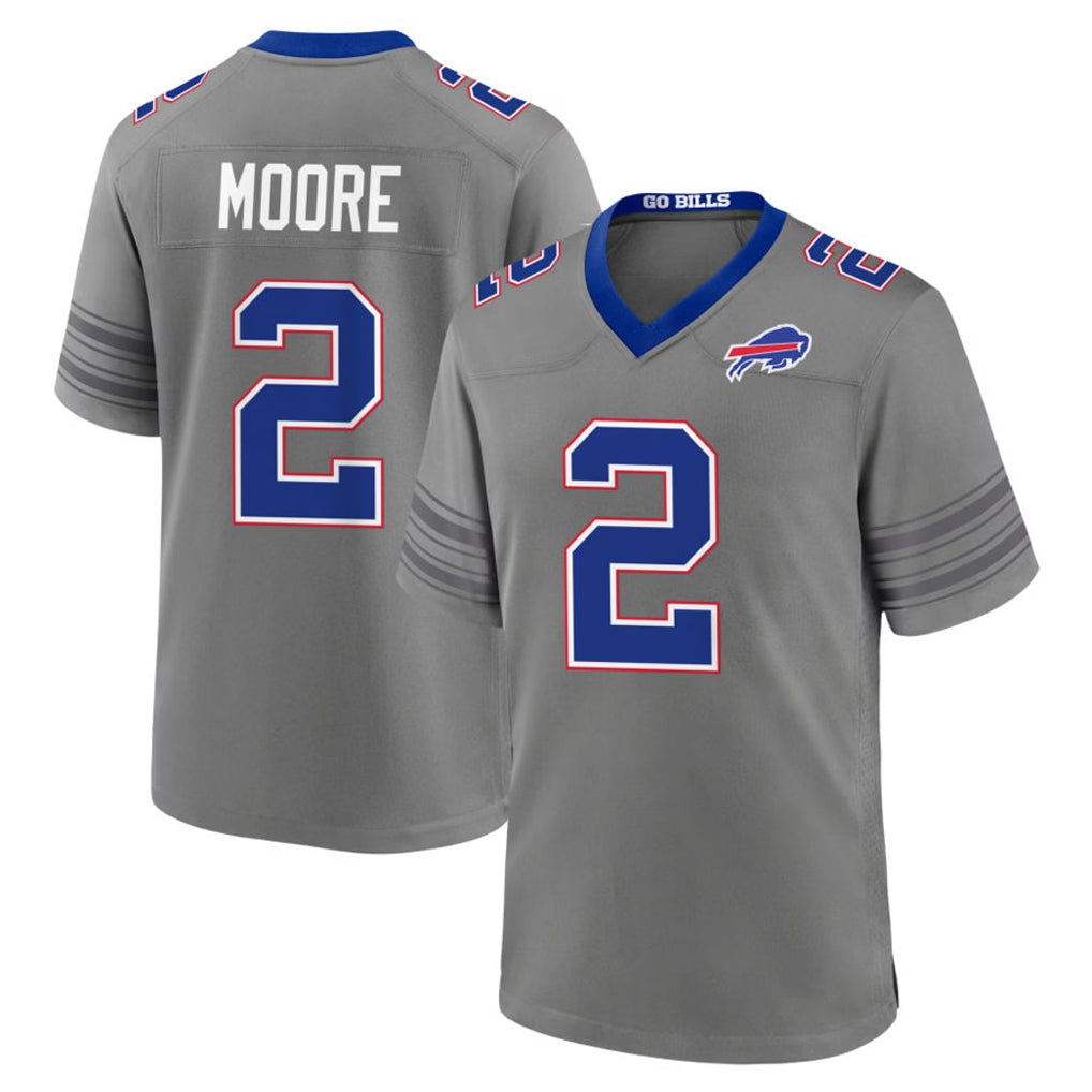 B.Bills #2 DJ Moore Player Gray Nickel City Home Game STECN Stitched Jerseys