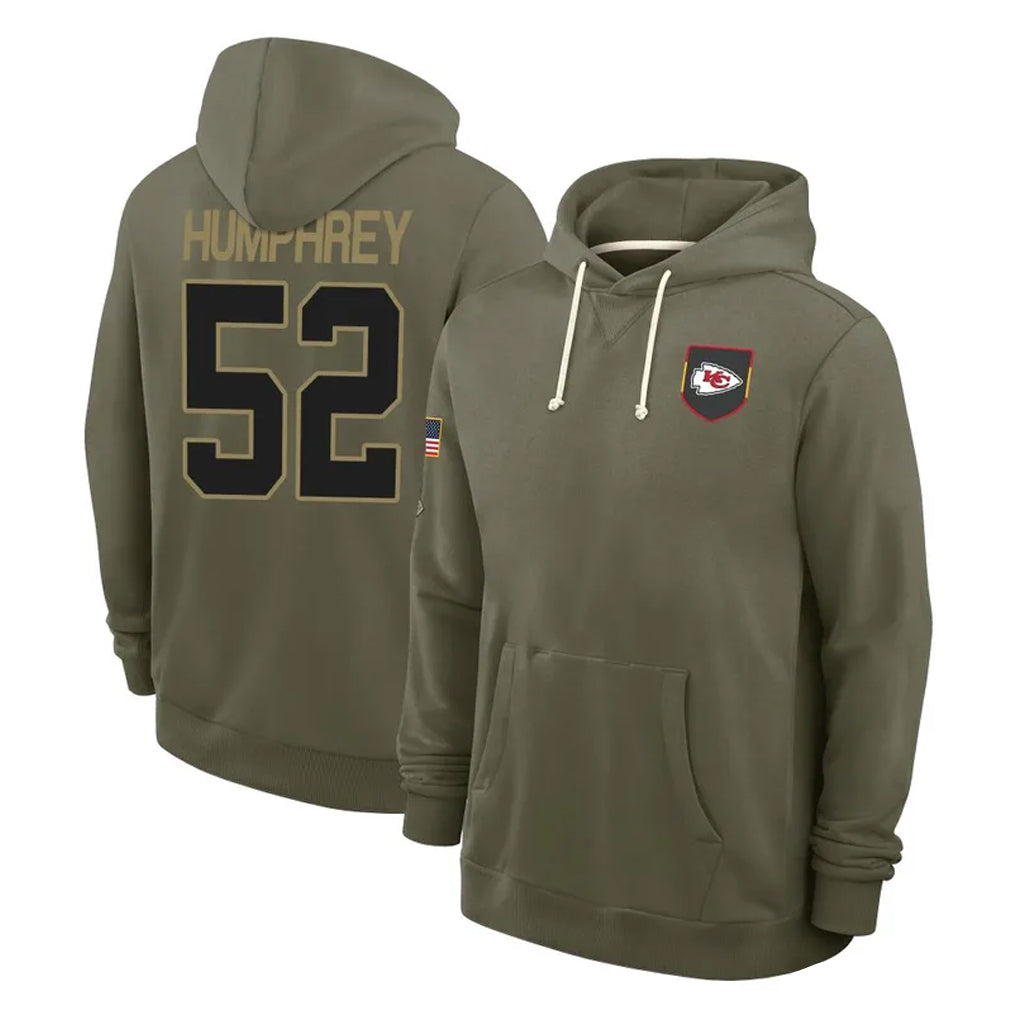 KC.Chiefs #52 Creed Humphrey Player Olive Salute to Service Pullover Hoodies Limited STECN Stitched Jerseys