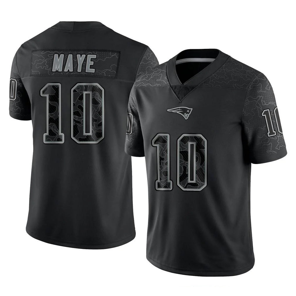 NE.Patriots #10 Drake Maye Player Black Reflective LImited Home Game STECN Stitched Jerseys