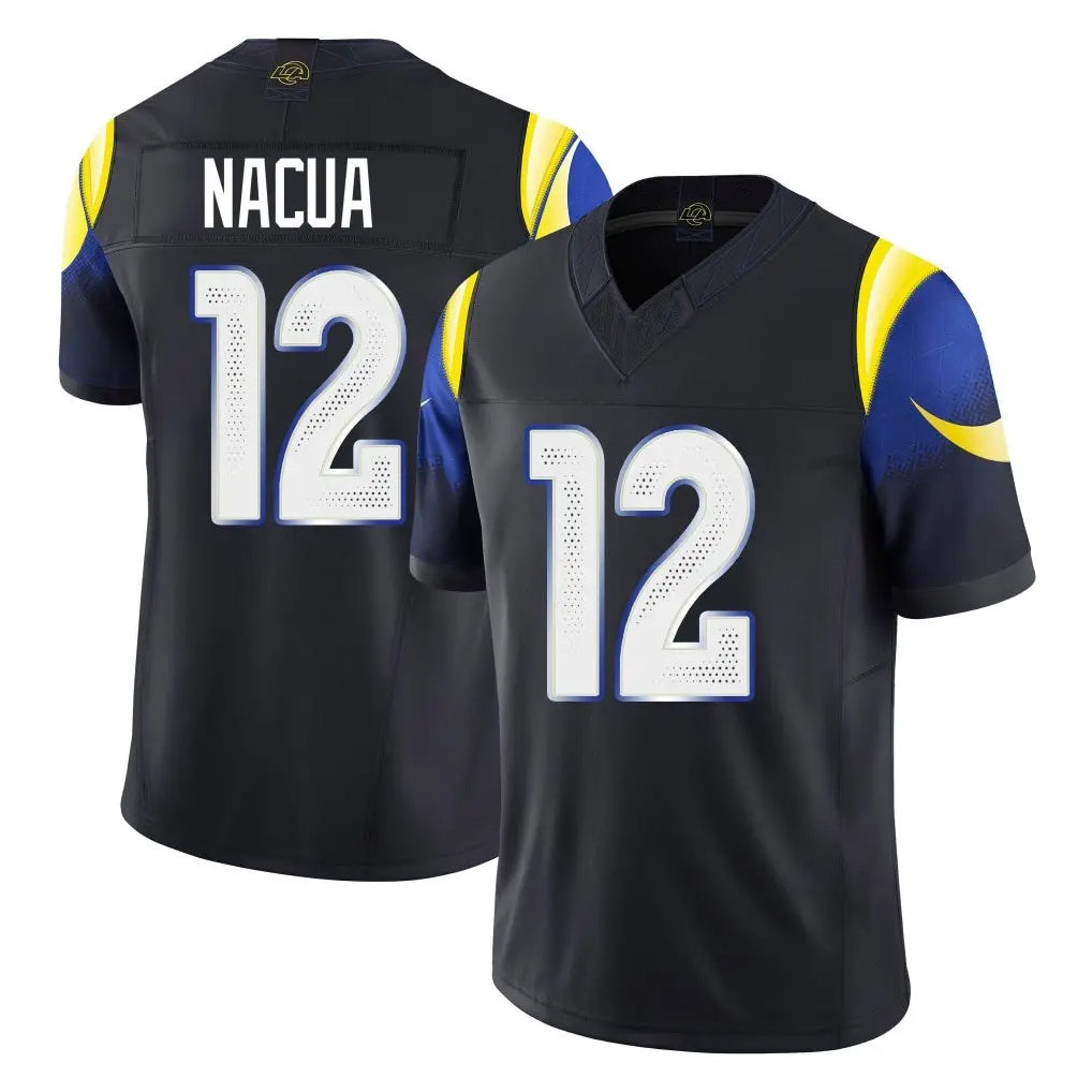 LA.Rams #12 Puka Nacua Player Black Midnight Rivalries Collection Limited Home Game STECN Stitched Jerseys