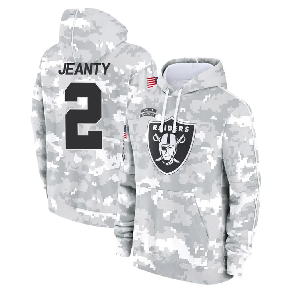 LV.Raiders #2 Ashton Jeanty Player Arctic Camo Salute to Service Hoodies Limited Game STECN Stitched Jerseys